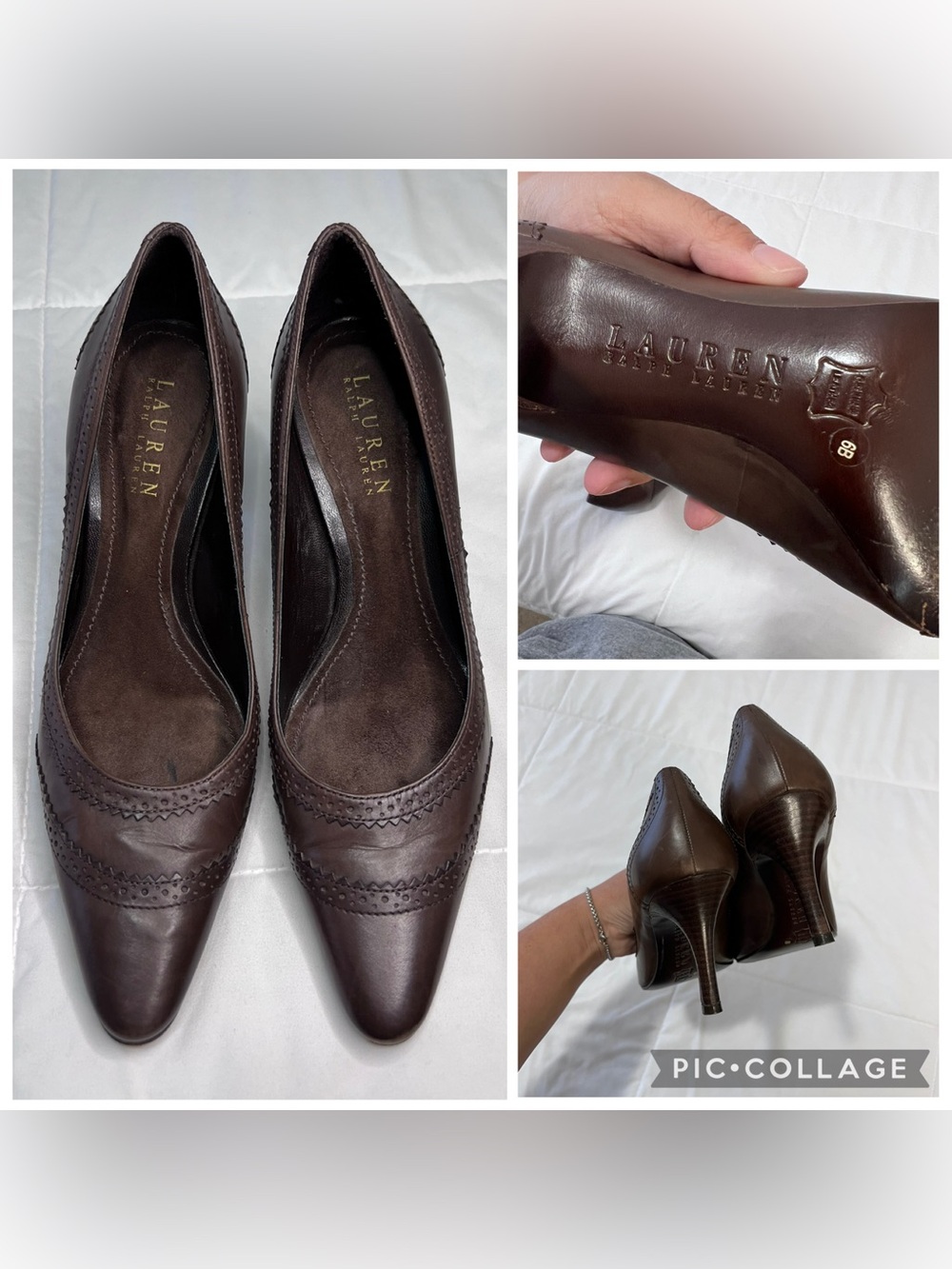 Lauren Ralph Lauren Dark Brown classic Leather Pointed-Toe Heels size 6B